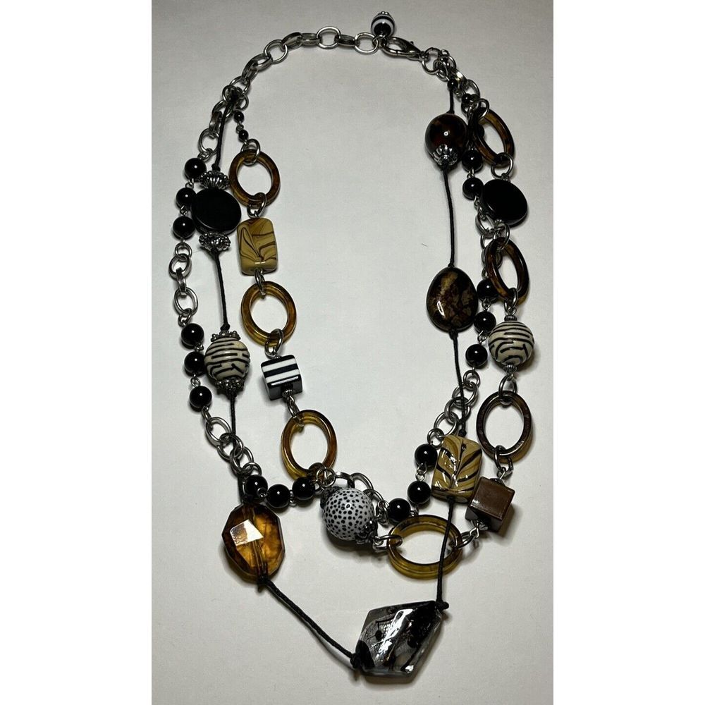 Big Chunky Designer 3 Strand Multicolor Glass & Ceramic Bead Fashion Necklace